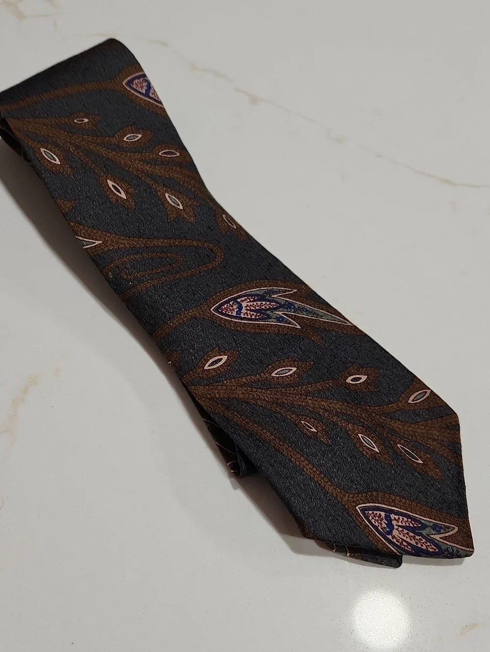 Perry Ellis Black Tie with Brown and Purple Paisley Motif